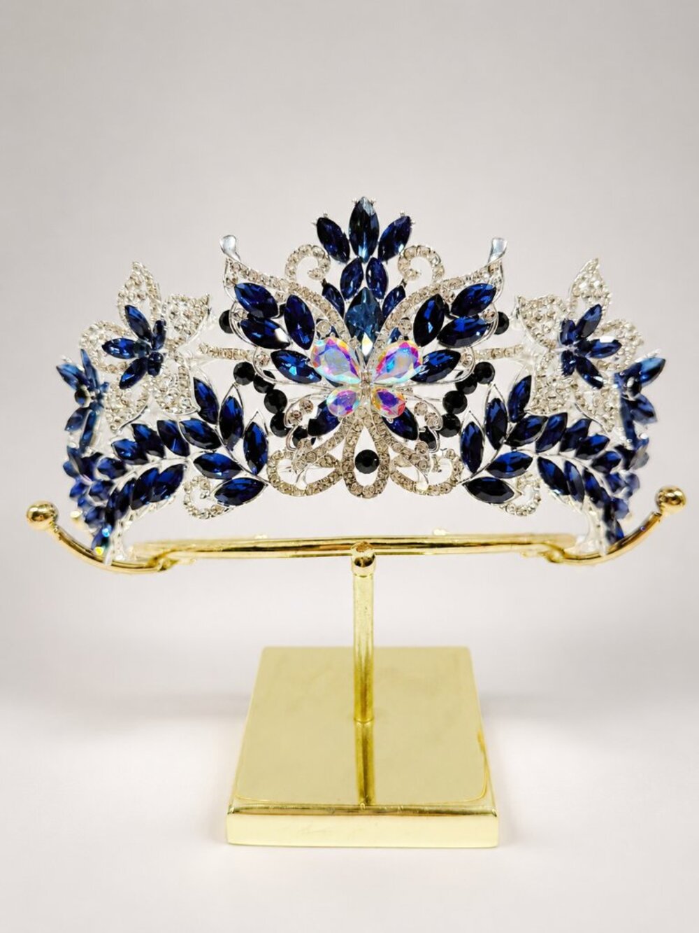 Navy Blue Crystal Butterfly Tiara Crown Silver Beauty Pageant Bridal Prom crown